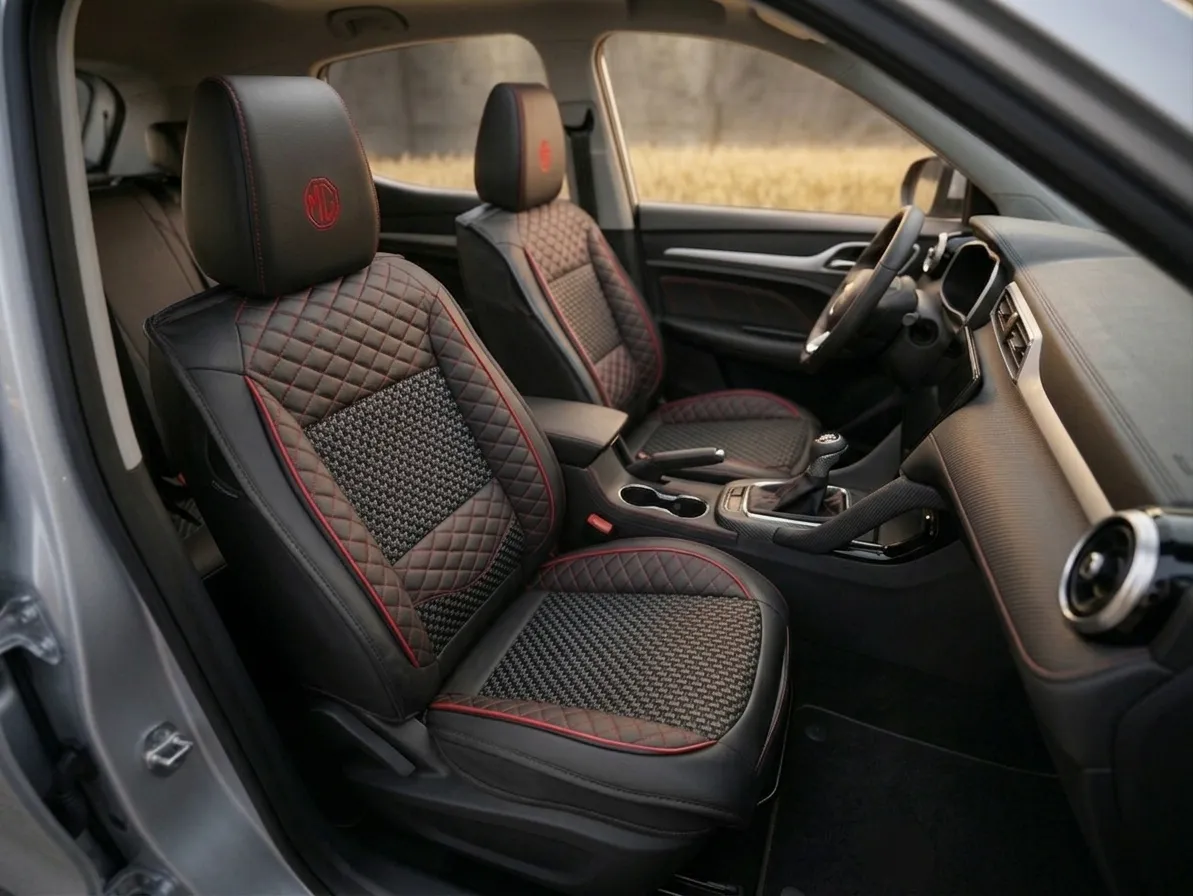 Clean MGS-001 seat cover installed in an MG vehicle